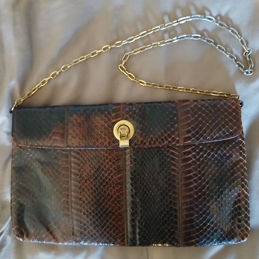 Vtg 70s Faigen authentic Aussie snakeskin convertible clutch purse
